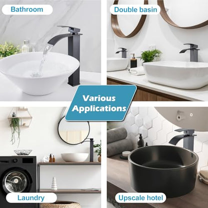 Midanya Waterfall Tall Bathroom Vessel Sink Faucet,Oil Rubbed Bronze | with 24” cUPC Water Hoses,Pop Up Drain without Overflow,for 1 hole Vanity,RV,Lavatory,Bowl,Farmhouse,SUS304,Single Handle - color: Bronze