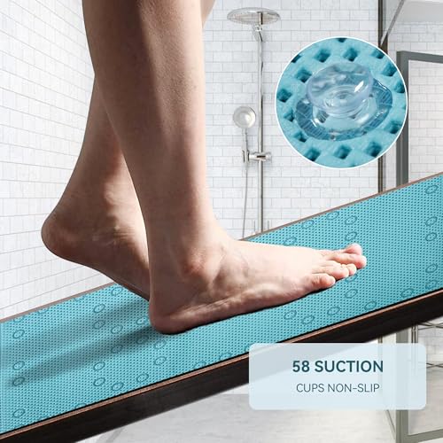 Bathtub Mat Non Slip, Soft Foam Bath Mat for Tub, Bathtub Mat with Drain Holes, Suction Cups Shower Mat (Blue, 36''X17'') - color: Blue