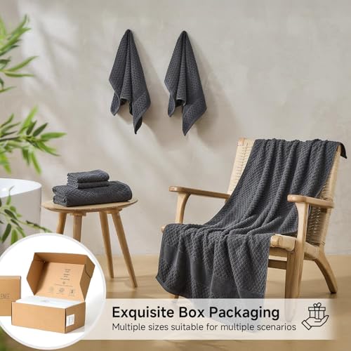 Simple&Opulence 6 Piece Luxury Towel Set, 100% Cotton Bathroom Towels with Hanging Loop (2 Bath Towels, 2 Hand Towels, 2 Washcloths) Stylish, Soft & Absorbent for Home, Hotel, Gym, Spa-Dark Grey - color: Dark Grey-6 Set