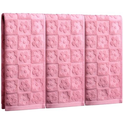 3pcs Pink Checkered Floral Hand Towels,100% Cotton Flower Quick Drying Bath Towel,Cute Decorative Towels for Women Girls Bathroom Kitchen Decor Gift,13.8 x 29.5 Inch - color: Pink Checkered, size: 3pcs
