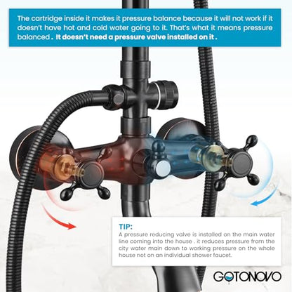 gotonovo Exposed Shower Faucet Set with Tub Spout Oil Rubbed Bronze | Brass Bathroom Shower System,8 Inch Rainfall Head with Handheld Spray and Tub Filler,Adjustable Height,6’’ Hole Distance - color: Bronze