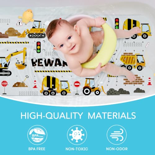 SHUCHING Baby Bath Mat for Tub Non Slip-40x16 Inch, Vehicle | Bathtub Mat for Kids & Toddler Mold Free, Long Shower Mat for Inside Shower with Suction Cup, Machine Washable - color: Vehicle