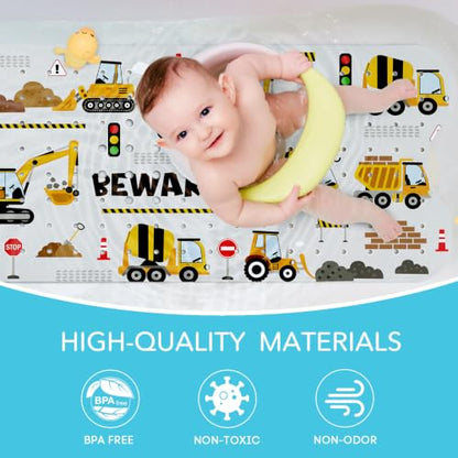 SHUCHING Baby Bath Mat for Tub Non Slip-40x16 Inch, Vehicle | Bathtub Mat for Kids & Toddler Mold Free, Long Shower Mat for Inside Shower with Suction Cup, Machine Washable - color: Vehicle