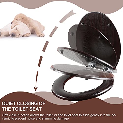 Elongated Toilet Seat Molded Wood Toilet Seat with Quietly Close and Quick Release Hinges, Easy to Install also Easy to Clean by Angol Shiold (Elongated, Dark Brown) - color: Dark Brown, size: Soft Close Hinge
