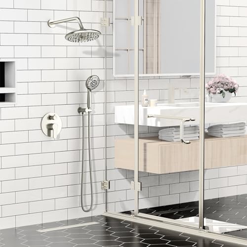 SR SUN RISE Shower Faucet - 10 Inch Multifunctional High Pressure Shower Head System with Handheld Shower Head Fixtures - Valve Included - Brushed Nickel - color: Brushed Nickel, size: 10 Inch