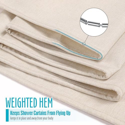 Ga-Geetopia Extra Long Linen Textured Shower Curtain Set with Hooks, Beige Boho Farmhouse Bath Shower Curtains for Bathroom Neutral Cloth, Hotel Luxury, Weighted, 72W x 84L, Cream - color: Linen | With Hooks, size: 72"W x 84"L (Pack of 1)