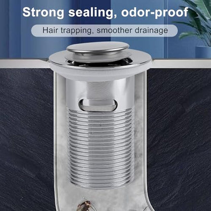 1 1/2" Bathroom Sink Pop-Up Drain Filter, Clog-Proof Filter, Sink Assembly with Overflow Outlet, Stainless Steel Sink Drain Plug（with Overflow Hole） - size: There are holes