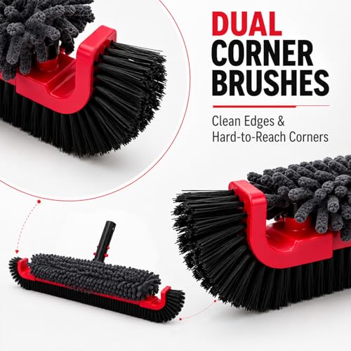 22" Extra Long Pool Brush with Chenille Scrubber | Heavy Duty Nylon Bristles, Curved Edges for Cleaning Corners, Safe for All Surfaces & Vinyl Liners, Fits Standard Poles