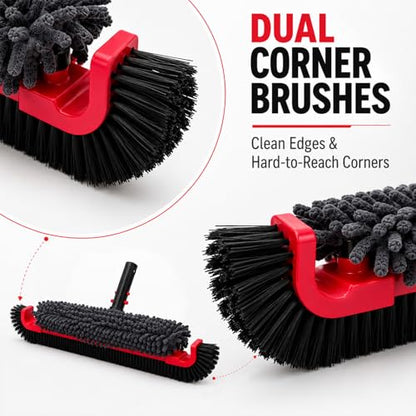 22" Extra Long Pool Brush with Chenille Scrubber | Heavy Duty Nylon Bristles, Curved Edges for Cleaning Corners, Safe for All Surfaces & Vinyl Liners, Fits Standard Poles