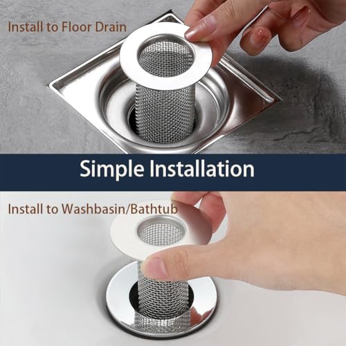 2 Shower Drain Hair Catcher, Shower Drain Basket, SS Mesh, Fits 2-Inch Hole | Easy to Clean SS Mesh Hair Trap, Reusable Anti-Clog Drain Strainer for Bathroom Sink, Drain & Tub, 2" Inner Dia Holes - size: Deep-2 Pcs