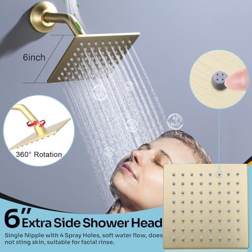 HOMEDEC Dual Shower System for Two, LED 14x20" & 6" Shower Heads, 4-Way Diverter Valves, Shower Faucet Set with Body Jets & Handheld, Brushed Gold - color: Brushed Gold