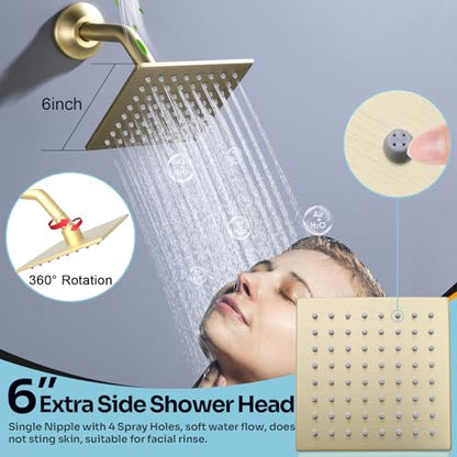 HOMEDEC Dual Shower System for Two, LED 14x20" & 6" Shower Heads, 4-Way Diverter Valves, Shower Faucet Set with Body Jets & Handheld, Brushed Gold - color: Brushed Gold