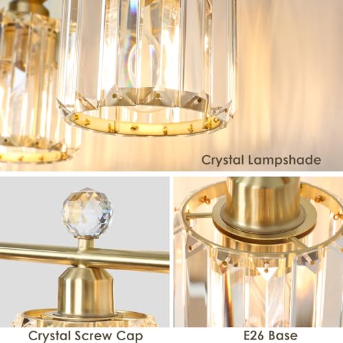3-Light Gold Bathroom Light Fixtures | Modern K9 Crystal Vanity Lights, Wall Sconce, Stainless Steel Base, Elegant Bathroom & Bedroom Lighting - color: Gold, size: Round-3-Light