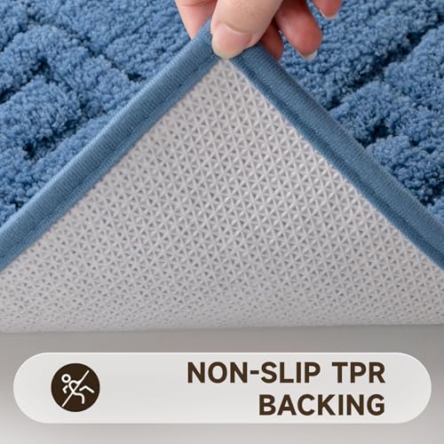 Pauwer Bathroom Rugs Sets 3 Piece, Plush Absorbent Bath Rug, Blue | Microfiber Bath Mat Set, Non Slip Washable, Quick Dry Floor Carprt, Soft U Shaped Toilet Mats For Bathroom Shower Sink - color: Blue