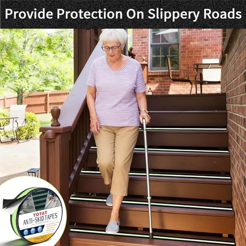Glow in Dark Anti Slip Tape, 1" x 35FT Heavy Duty Waterproof Safety Grip Tape for Stairs, Pool, Bathroom - Black & Glow Stripe Indoor/Outdoor Multi-Purpose Traction Tape - size: 1IN x 35FT