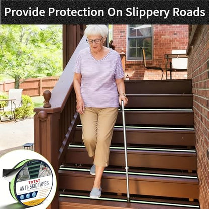 Glow in Dark Anti Slip Tape, 1" x 35FT Heavy Duty Waterproof Safety Grip Tape for Stairs, Pool, Bathroom - Black & Glow Stripe Indoor/Outdoor Multi-Purpose Traction Tape - size: 1IN x 35FT