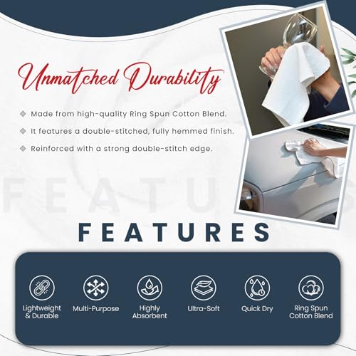 Premium White Wash Cloths - 600 GSM, 12 x 12 Inch, Pack of 12, Ring Spun Cotton Blend - Soft, Durable, Absorbent Washcloths for Face and Body, Machine Washable - size: Pack of 12