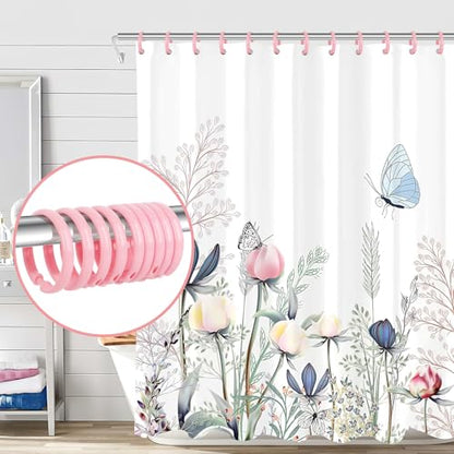 Pink Shower Curtain Hooks - 12 Pcs Circular Plastic Shower Curtain Rings for Bathroom - O Shaped Light Pink Shower Hooks Rings for Shower Curtain Rod - color: Pink