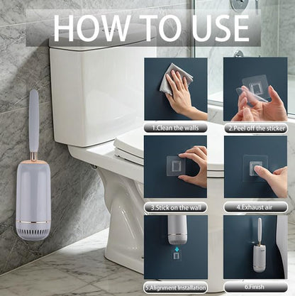 Toilet Brush and Holder Set, Toilet Bowl Brush with Long Handle, High-End Modern Silicone Toilet Brush Set, Non-Scratch Hygienic(Matte Black + Silver, A),Father's Day - color: Matte Black + Silver