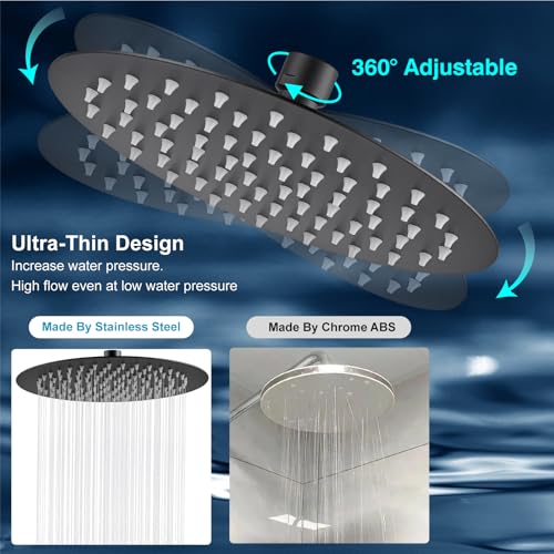 Midanya Round Rain Shower Head,High Pressure,Matte Black 16 Inch | 360°Swivel,Ceiling or Wall Mount,Waterfall Full Body Coverage,Bathroom Remodel,Stainless Steel Large Rainfall Shower Head - color: Black, size: 16 Inch