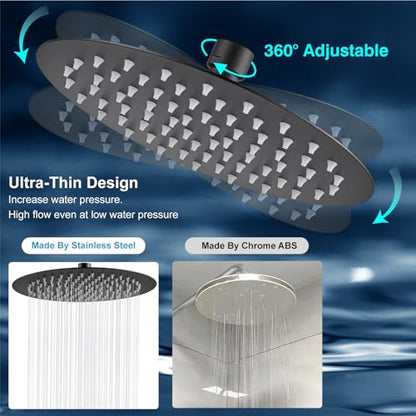 Midanya Round Rain Shower Head,High Pressure,Matte Black 16 Inch | 360°Swivel,Ceiling or Wall Mount,Waterfall Full Body Coverage,Bathroom Remodel,Stainless Steel Large Rainfall Shower Head - color: Black, size: 16 Inch