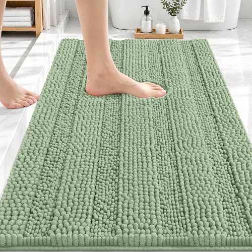 OLANLY Thick Bathroom Rugs 30x20, Chenille Striped Bath Rugs, Sage Green | Rubber Backing, Machine Wash, Extra Soft Absorbent Bath Mats for Bathroom Floor, Tub and Shower, Home Decor Accessories - color: Sage Green, size: 30" X 20"