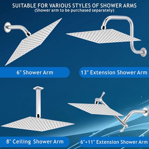 Voolan Rain Shower Head - High Flow Large Rainfall Shower Heads Made of Stainless Steel - Waterfall Bathroom Square Showerhead - Ceiling or Wall Mount (12 * 8 Inch Rectangle, Chrome) - color: Chrome, size: 12*8 Inch Rectangle