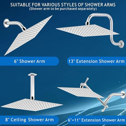 Voolan Rain Shower Head - High Flow Large Rainfall Shower Heads Made of Stainless Steel - Waterfall Bathroom Square Showerhead - Ceiling or Wall Mount (12 * 8 Inch Rectangle, Chrome) - color: Chrome, size: 12*8 Inch Rectangle