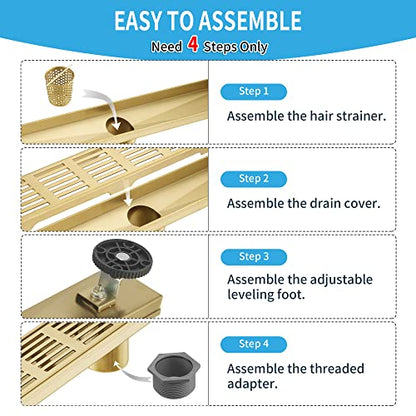 Linear Shower Drain 28 Inch, Professional Brushed SUS-304 Stainless Steel Shower Drain, 51L/Min Fast Drainage Floor Linear Drain, US Standard CUPC Certified, Zirconium Gold, SD-109 - color: Zirconium Gold, size: 28 Inch
