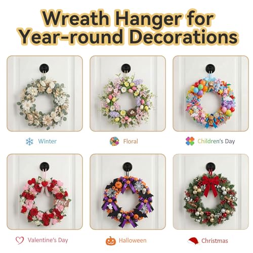 Suction Cup Wreath Hangers for Front Door Glass, Heavy Duty Vacuum Holder with Extended Hook, Washable Reusable Towel Hooks for Bathroom Shower, Black 2 Pack Stainless Steel - color: Black