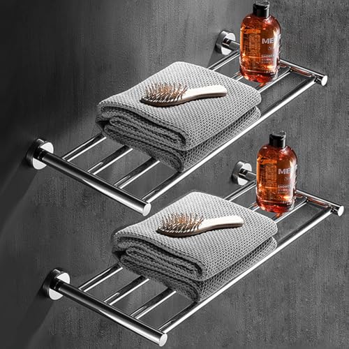 20 Inch Bathroom Towel Rack, Hotel Style Towel Racks for Bathroom Wall Mounted, Modern Towel Bar Rack, 2-Tier Towel Shelves, Polished Chrome - color: Polished Chrome, size: 20 Inches