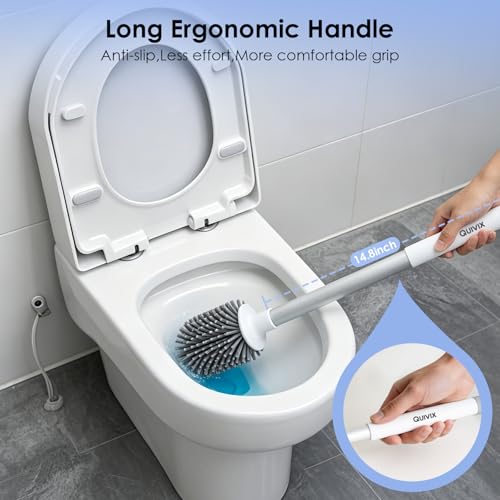 Toilet Cleaner Brush, Silicone Toilet Brush+Pumice Stone for Toilet Cleaning, with Non-Slip Long Handle, Wall Mounted/Floor Standing, Toilet Brush Set for Bathroom RVs