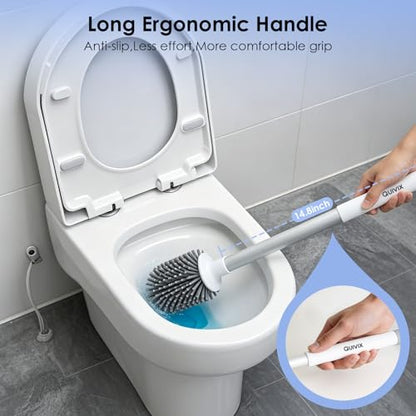 Toilet Cleaner Brush, Silicone Toilet Brush+Pumice Stone for Toilet Cleaning, with Non-Slip Long Handle, Wall Mounted/Floor Standing, Toilet Brush Set for Bathroom RVs