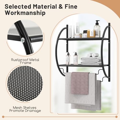 Tangkula 2-Tier Chrome Bathroom Shelf, Modern Wall-Mounted, 18" W x 10" D x 22" H, Towel Rails & Tiered Shelves, Rustproof, Heavy Duty (Black) - color: Black