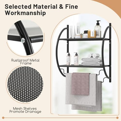 Tangkula 2-Tier Chrome Bathroom Shelf, Modern Wall-Mounted, 18" W x 10" D x 22" H, Towel Rails & Tiered Shelves, Rustproof, Heavy Duty (Black) - color: Black