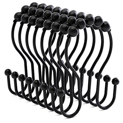 Bathway Shower Curtain Hooks Shower Curtain Rings Black Shower Curtain Hooks RustProof Smooth Metal Double Shower Curtain Hook, Shower Hooks for Shower Curtain Liner Bathroom Shower Rod Hook - color: Black