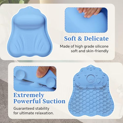 Luxury Silicone Bath Pillow for Tub, New Cloud-Soft 4D Air-Cushion Bathtub Pillow for Head and Neck & Back Support, Strong Suction Cups, Waterproof Quick-Dry Bathtub Headrest (Blue) - color: Blue