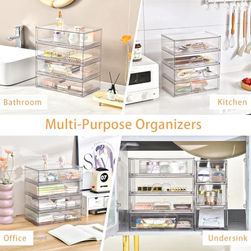 5 Pack Makeup Organizer Stackable, 12.1''L Bathroom Organizer and Storage Acrylic Undersink Drawer Organizer, Cosmetics and Beauty Supplies,Clear Plastic Storage Bins for Vanity,Pantry,Cabinet,Kitchen - style: 5pack Wide