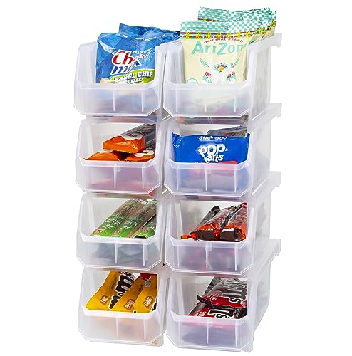 Medium Stackable Plastic Storage Bins, 8-Pack, Clear | Open-Front Stackable Bins For Garage, Pantry, Closet & Office, 11"L X 5,5"W X 5"H, Nests When Empty, Durable Plastic, - color: Clear, size: Medium, 8-Pack
