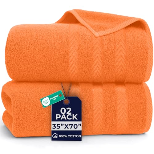DAN River 2 Pack Bath Sheets Extra Large 35x70, Large Bath Towels for Adults, XL Oversized Heavy Duty Towel Set, 600 GSM 100% Ring Spun Cotton, Soft Quick Dry, Orange - color: Orange