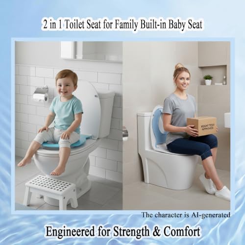 MinSha Elongated Toilet Seat with Child Seat, Soft Close, Quick Release | Can be magnetically secured when not in use; features a quiet, soft-close seat to protect children's fingers