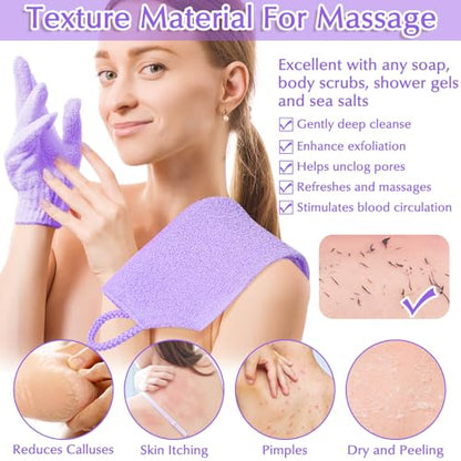Anezus Exfoliating Back Scrubber Bath Gloves Set, Exfoliating Shower Towel with Shower Gloves for Body Scrub, Back Cleaner Wash Gloves to Remove Dead Skin (Purple) - color: Purple