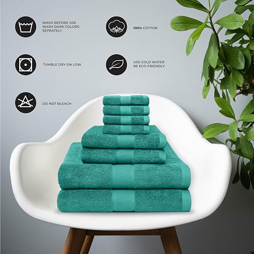 Ocean Towel Set for Bathroom 100% Luxury Cotton Bath Towels Set of 8 (2 Bath Towel and 2 Hand Towel Set & 4 Wash Cloth) - Green Soft Towels Bathroom Set 600 GSM Double Stitched for Durability - color: Green