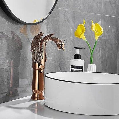 Copper Swan Shape Single Handle One Hole Bathroom Vessel Sink Faucet Deck Mount Lavatory Sink Faucet - color: Copper, size: Tall
