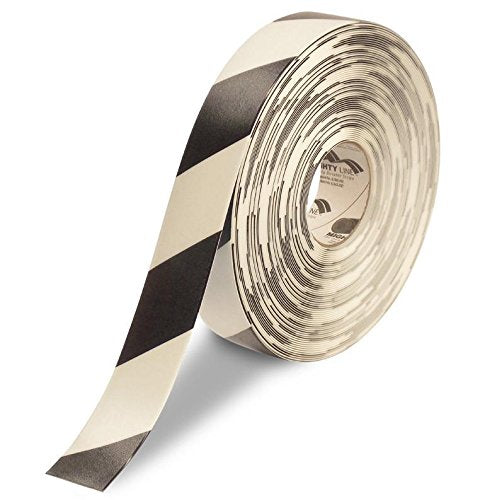 Mighty Line Diagonal Chevron Floor Marking Tape, 2 in Black and White | 100 ft Roll, for Workplace Safety, Caution, Warning, Hazard, Industrial Quality, Peel and Stick Adhesive Application - size: 2 inch, style: White With Black Chevrons