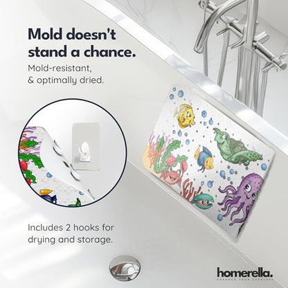 homerella Bathtub Mat Non Slip Kids 28x16 Baby Bath Mat Non Slip Anti Mold | 100% BPA Free, Non Toxic, Mildew Resistant, Machine Washable, Extra Long Kids Bath Mat for Tub Non Slip, Toddler Bath Mat - color: Fishes, size: 28" x 16" (Rectangular)