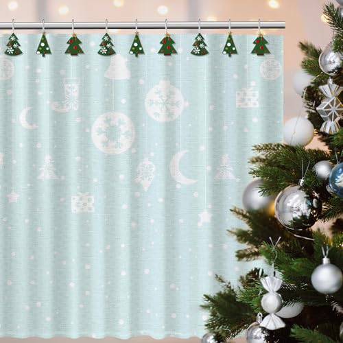 Colingmill 12 Pcs Christmas Tree Shower Curtain Hooks Christmas Tree Shower Curtain Hooks Xmas Bathroom Rust Resistant Decor Rings for Holiday Winter Bathroom Bedroom Farmhouse Decorations - style: Tree