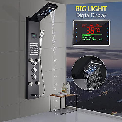 Led Shower Panel Tower System Digital Display Shower Column Stainless Steel Shower Panel System, Shower System with Shower Head, Handheld Shower, Body Jets, Tub Spout,Brushed,Gold - color: Gold