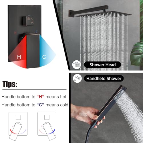 Midanya Shower Faucet Set with Handheld Sprayer,16 Inch,Oil Rubbed Bronze | Rough-in Shower Valve and Trim Kit Included,Square Rain Head,Wall Mount Shower System,All Metal,Bathroom - color: Bronze, size: 16 Inch