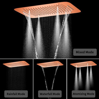 16 X 24 Inch Shower System Faucet Set For Bathroom Full Body Shower System Ceiling Atomizing Waterfall Rainfall Combo With Handheld Shower Spa Body Jet Can Use All Functions At Once Rose Gold - color: Rose Gold